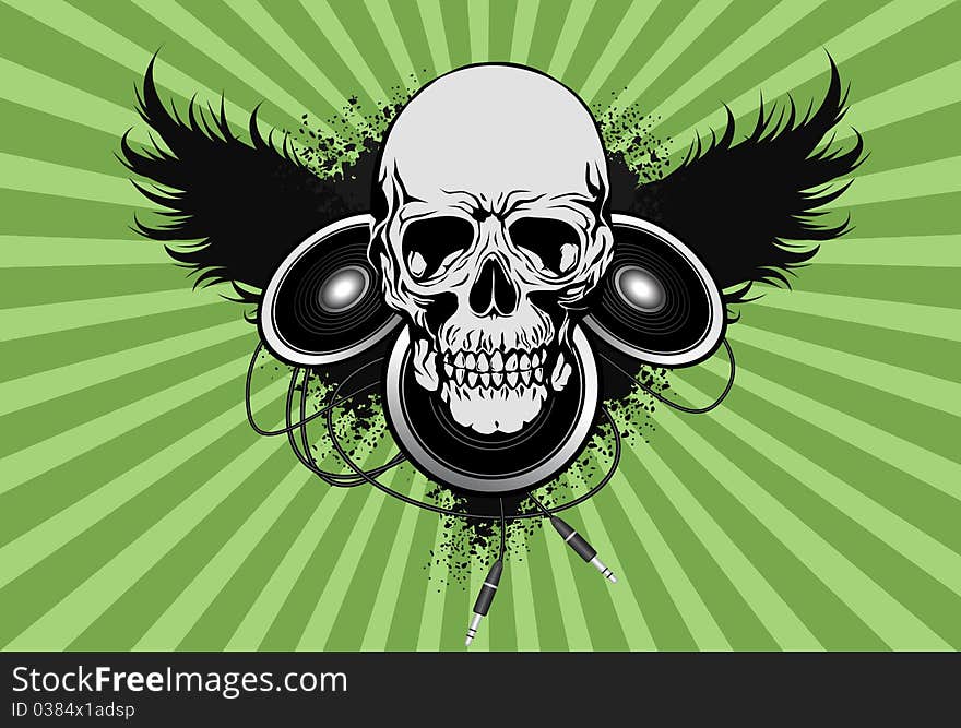 Skull with spekaer and wing for design element