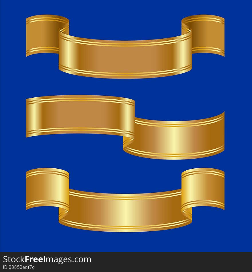 Vector Set Of Gold Bands On A Blue Background