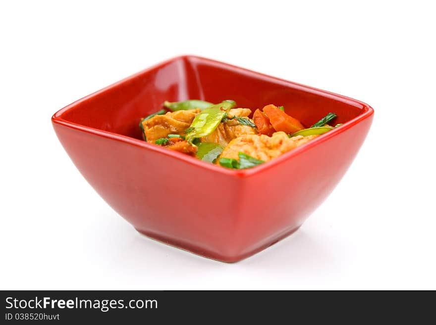 Bowl of Salmon Teriyaki dish on white background