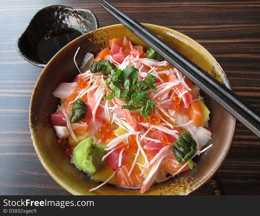 Japanese food: sashimi with rice