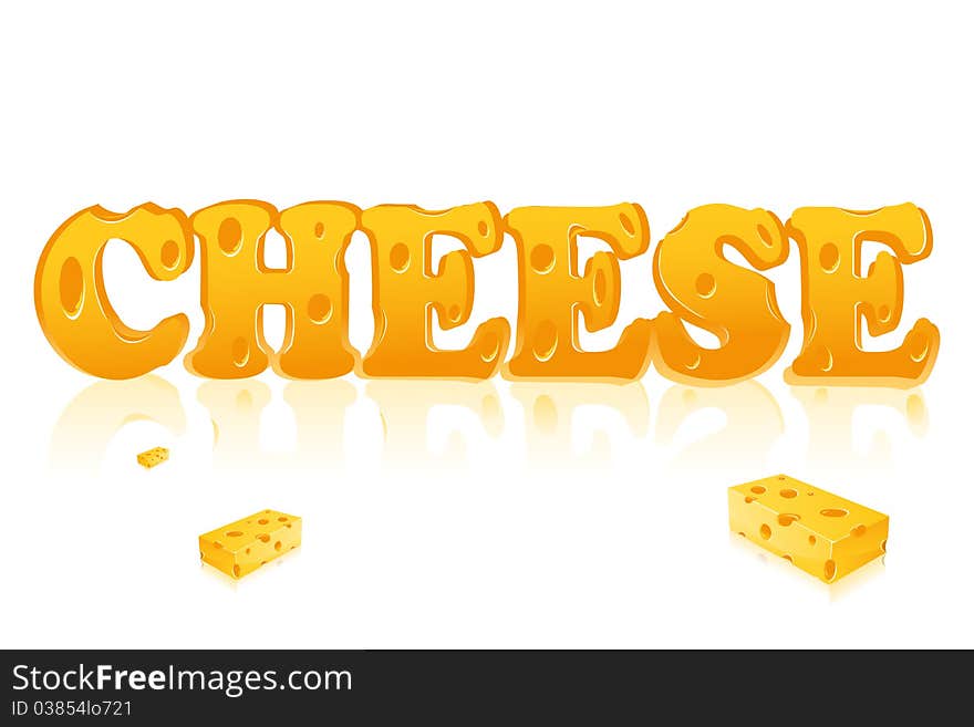 Illustration of Word Cheese written with cheese on isolated background..