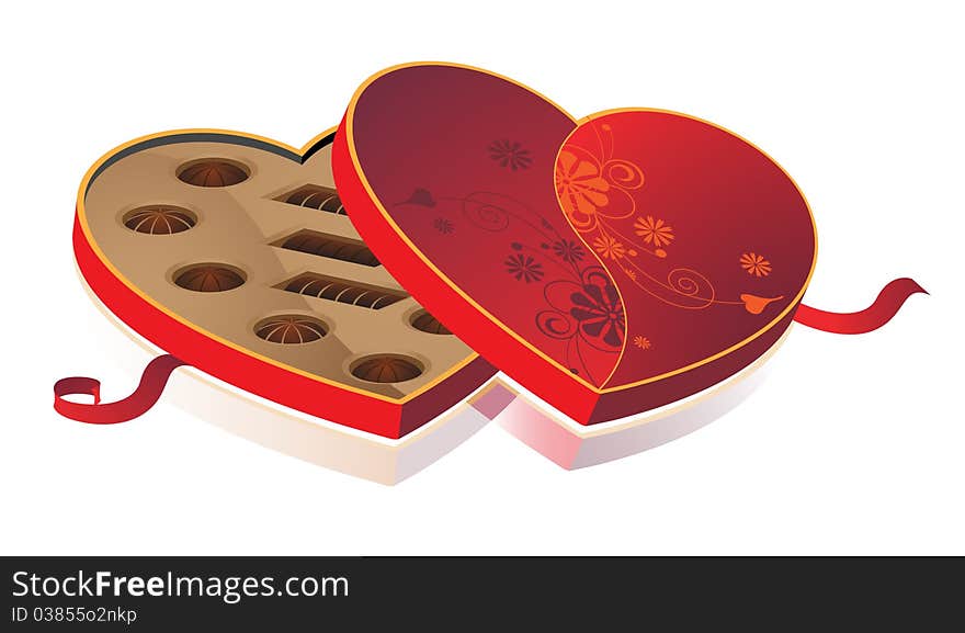 Box of sweets in the form of heart with a red ribbon. Box of sweets in the form of heart with a red ribbon