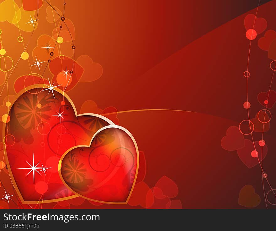 Transparent red background with bright hearts