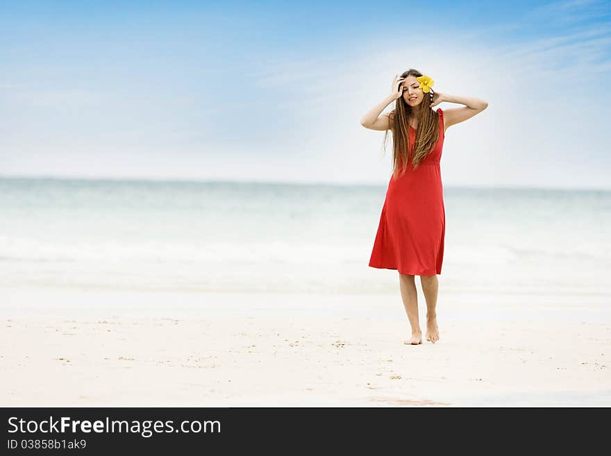 Young Smiling Woman On Beach