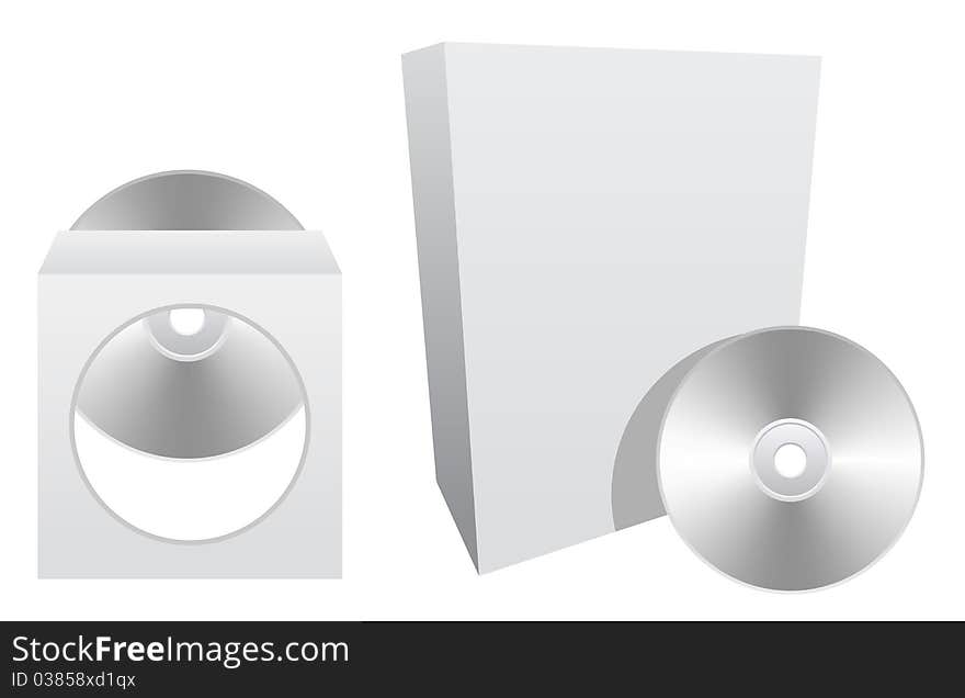 Empty software box and cd or dvd case, isolated on white background