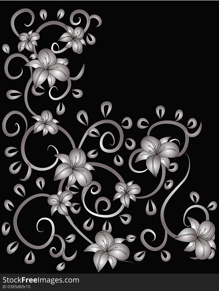 Silver flowers pattern on a black background. Silver flowers pattern on a black background