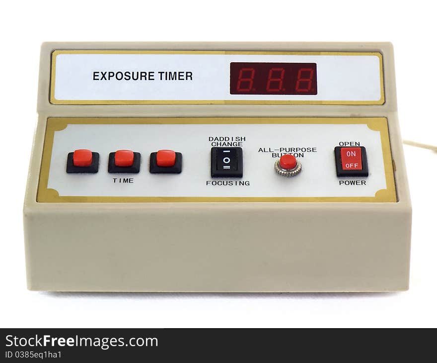 Digital exposure timer computer for darkroom, isolated on white background. Digital exposure timer computer for darkroom, isolated on white background