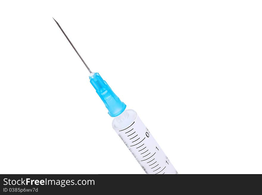 Medical syringe on a white background