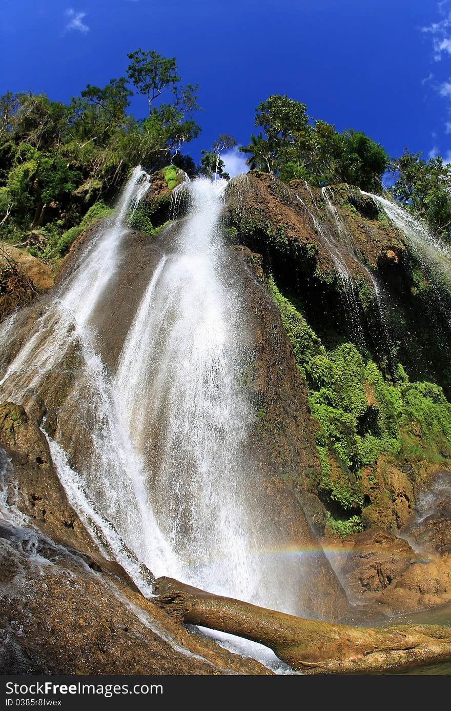 A big waterfall in the forest. A big waterfall in the forest