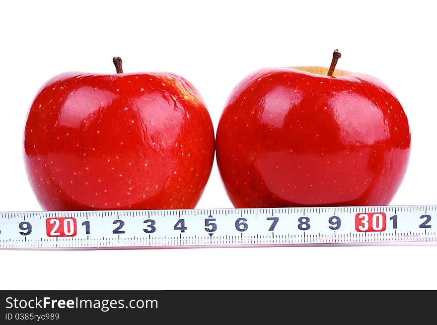 Red fresh apple on a white background