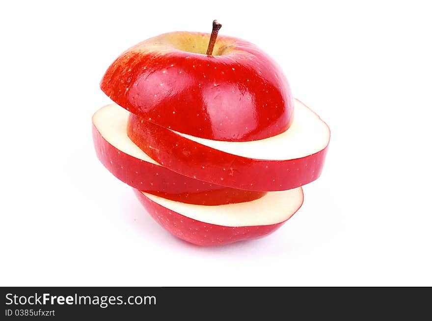 Red fresh apple on a white background