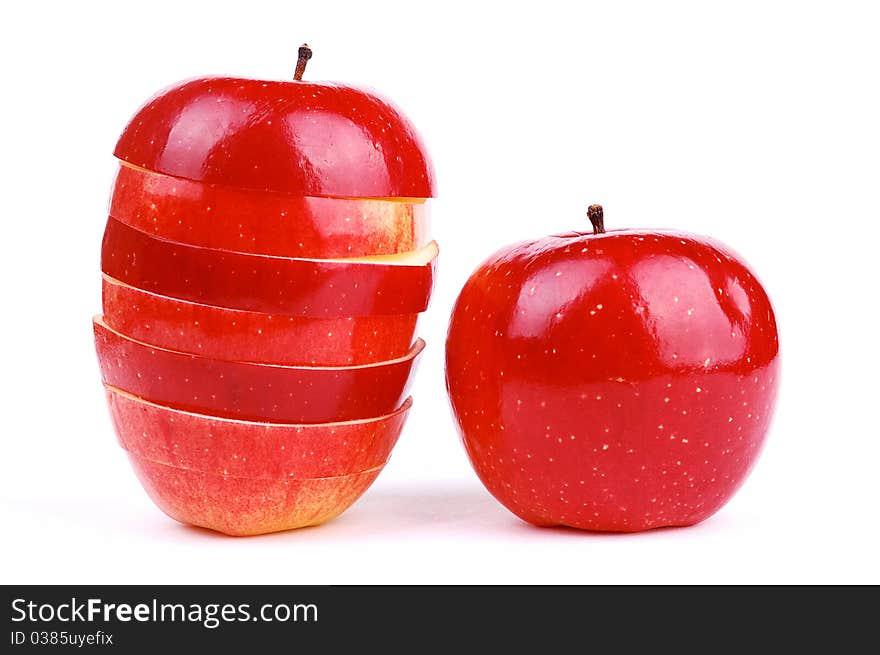 Red fresh apple on a white background