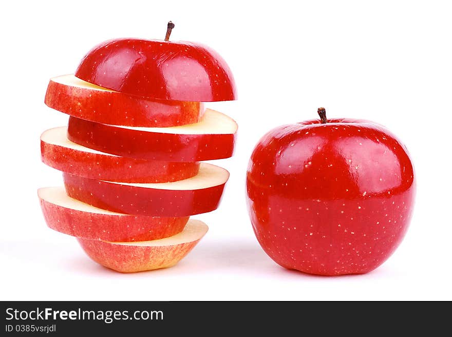 Red fresh apple on a white background