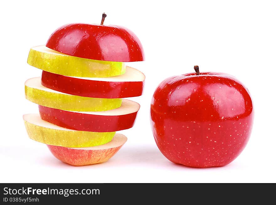 Red fresh apple on a white background