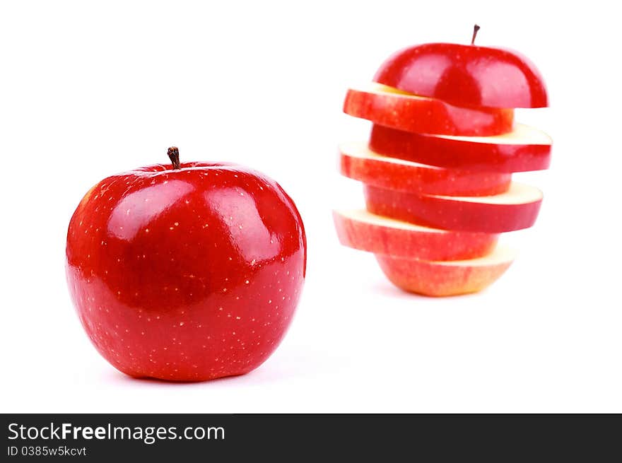 Red fresh apple on a white background