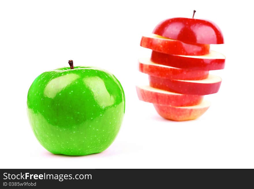 Red fresh apple on a white background