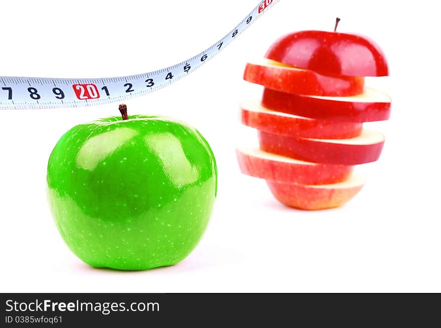 Red fresh apple on a white background