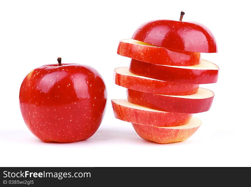 Red fresh apple on a white background