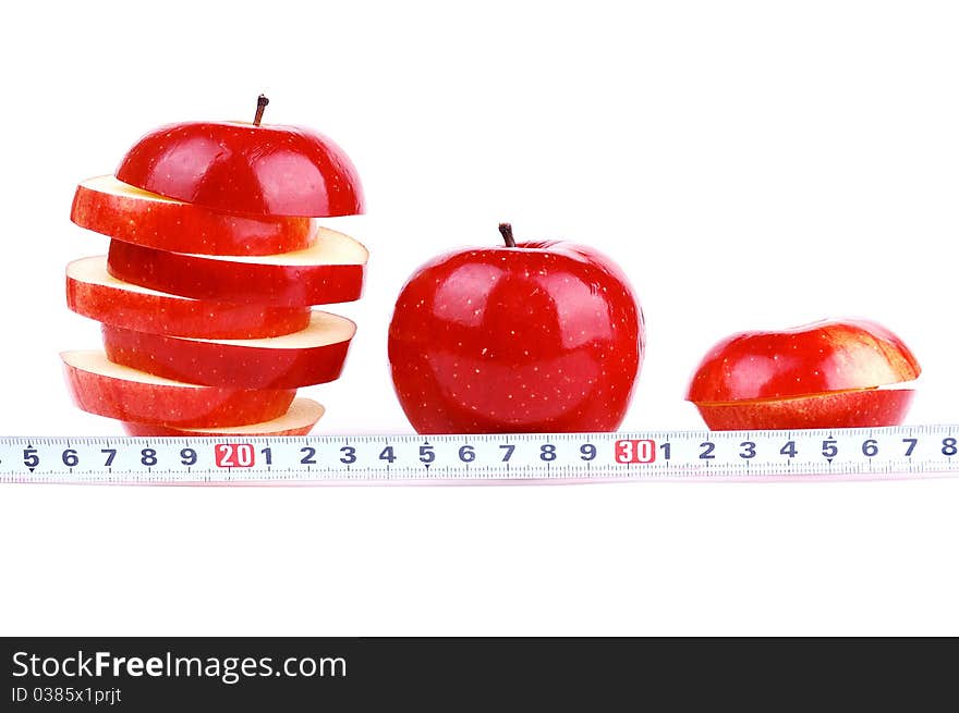 Red fresh apple on a white background