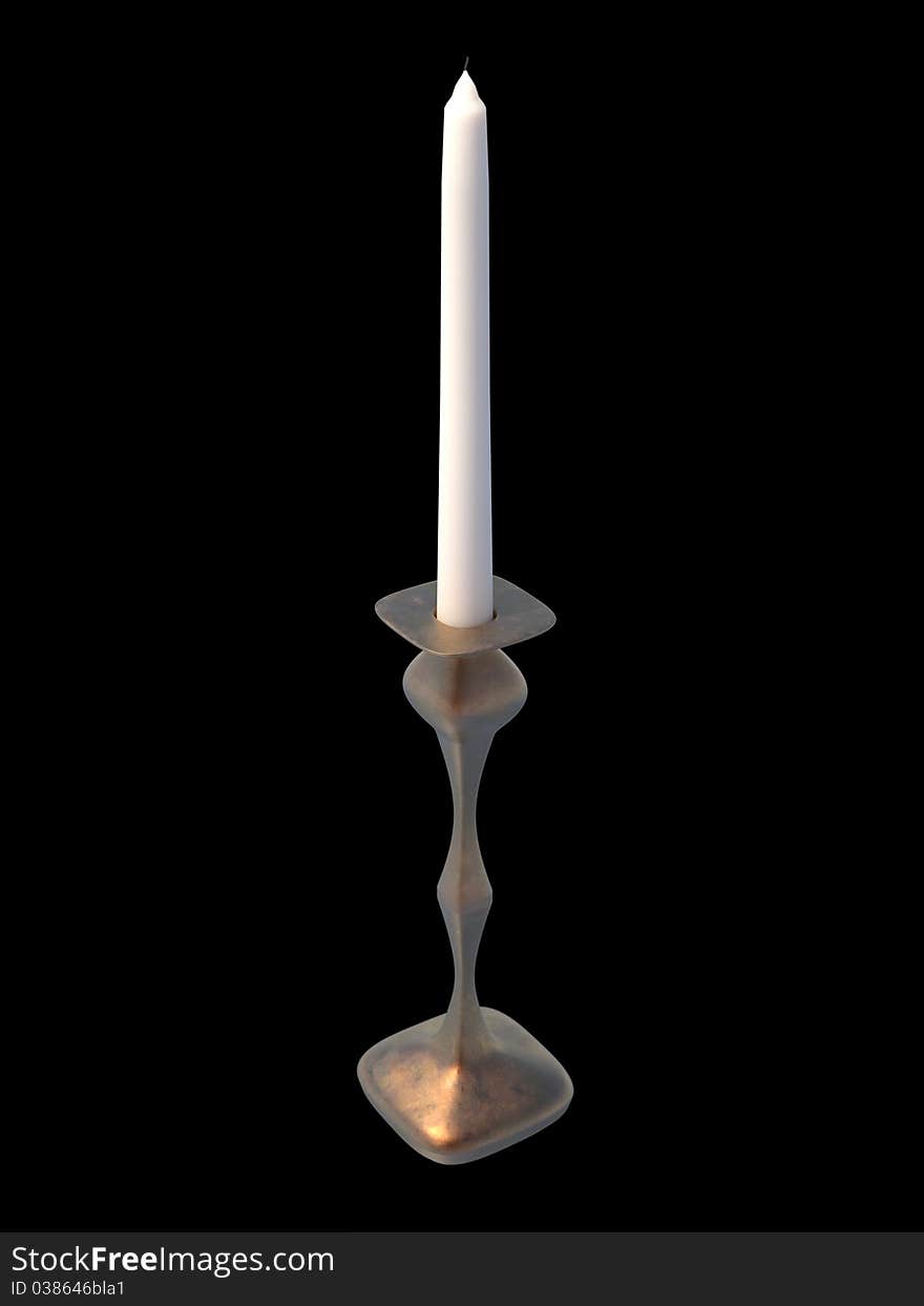 Candle and candlestick on a black background