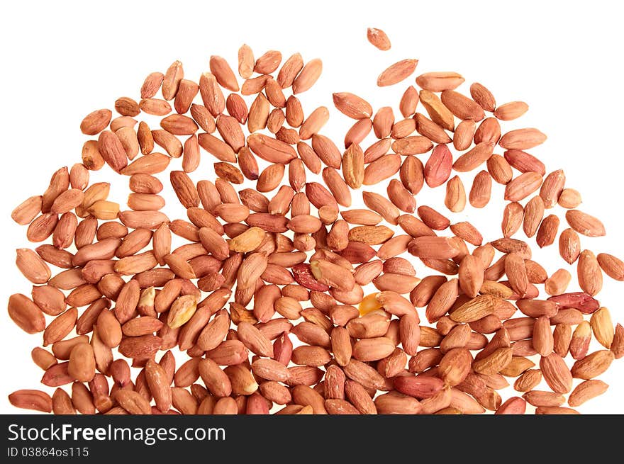 Heap of peanuts isolated on white background