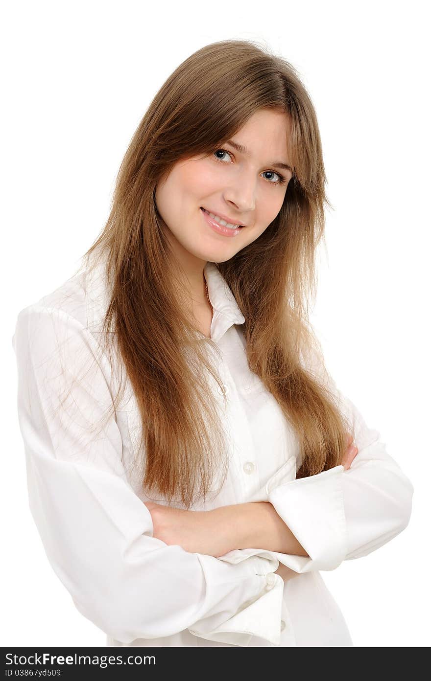 Portrait of a young attractive woman over white background