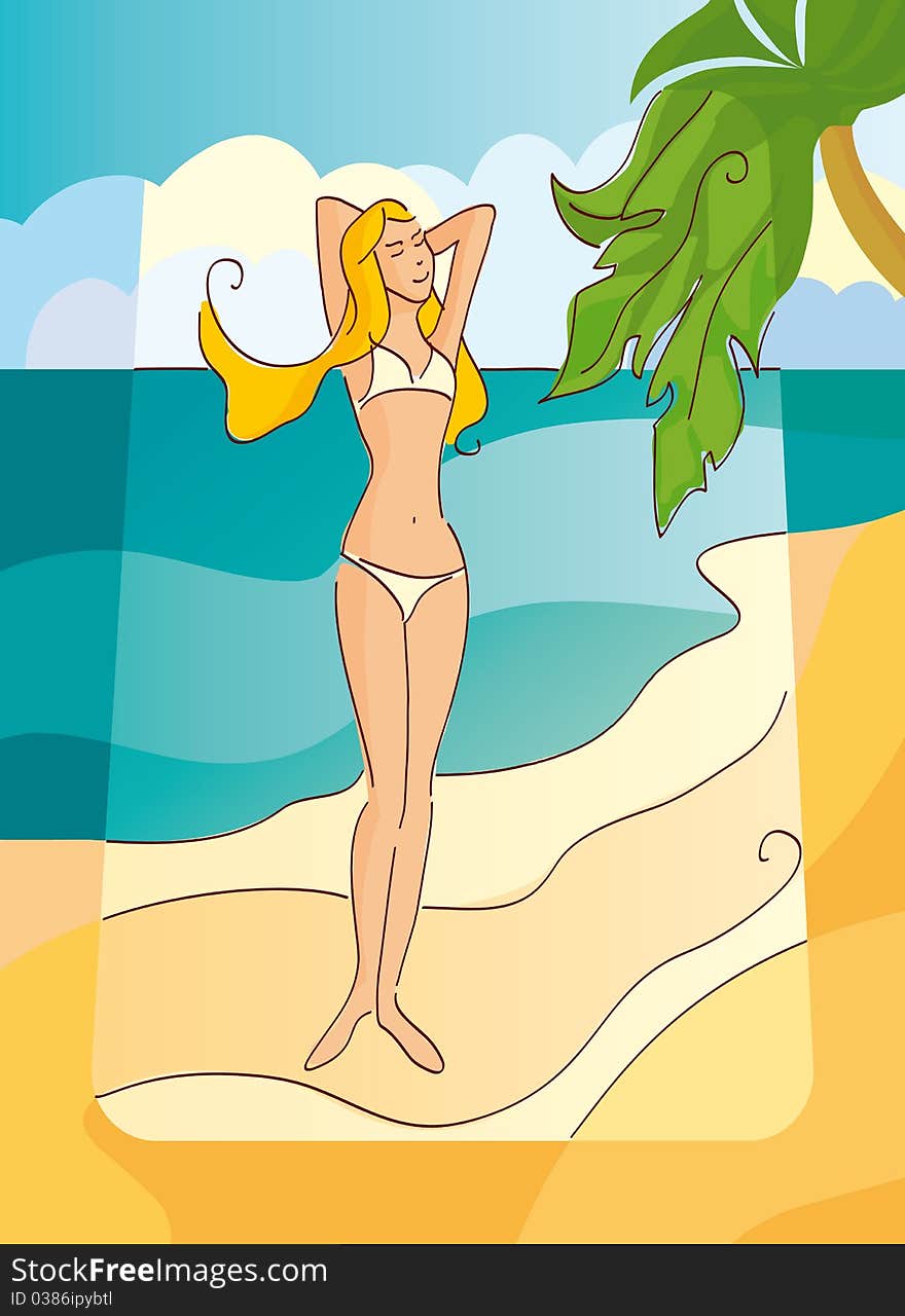 Beautiful blond girl on the sunny beach. Beautiful blond girl on the sunny beach