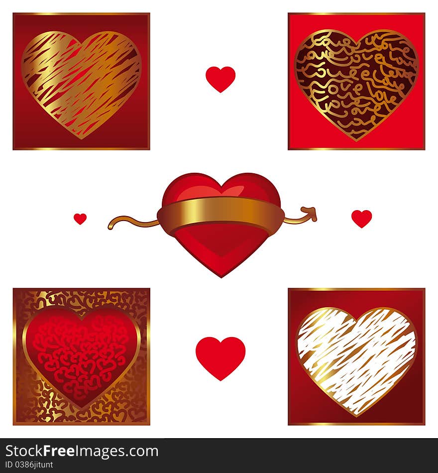 Illustration with vector set of different Valentines hearts