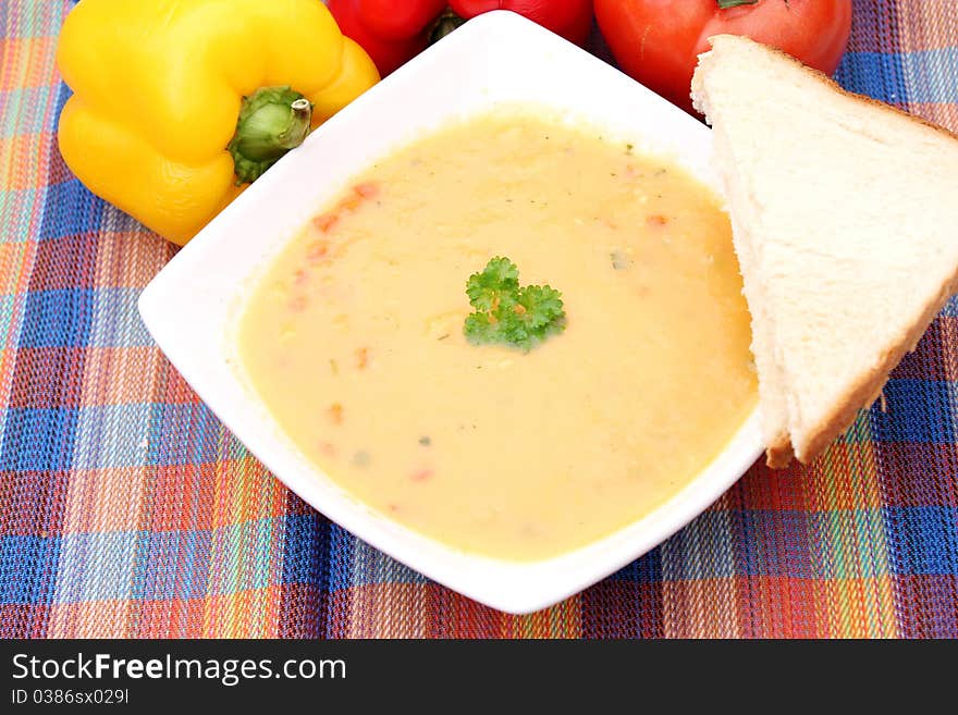 Fresh soup of vegetables in a bowl