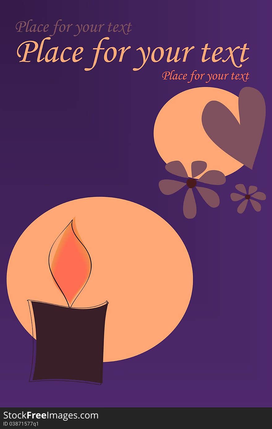 Purple candle card with place for your text. Purple candle card with place for your text