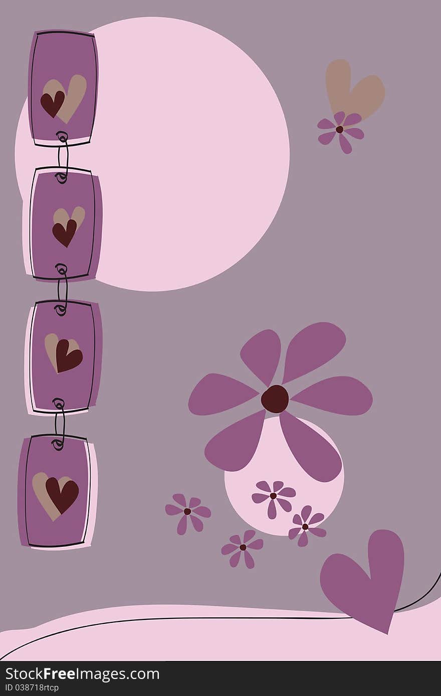 Chain card with hearts and flowers in gray and pink