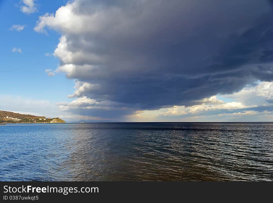 Sea and cloudy sky near the town of Partenit in Crimea