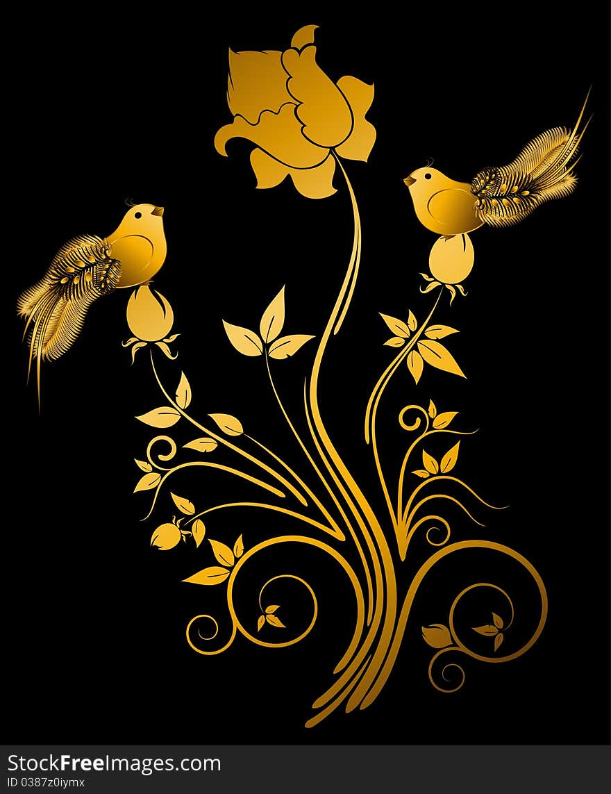 Beautiful little birds on flowers illustration for a design