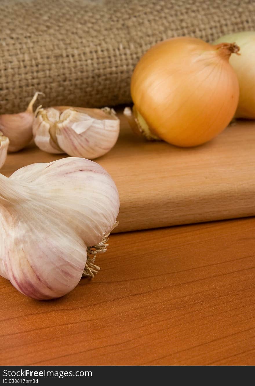 Onion And Garlic On Sacking