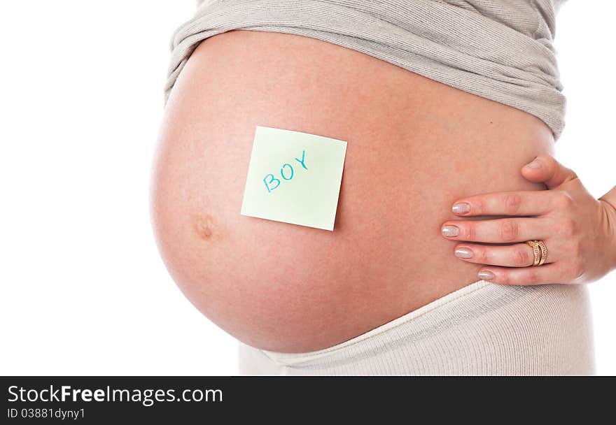 A belly of pregnant woman. isolated on a white background