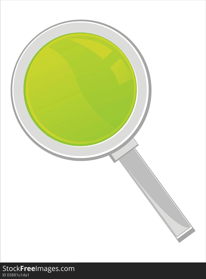 Green magnifying glass isolated on white