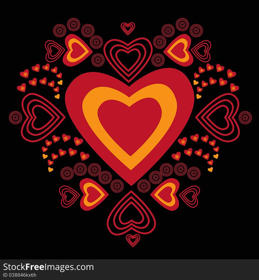 Abstract Valentine's day ornament on black background. Vector eps10 illustration