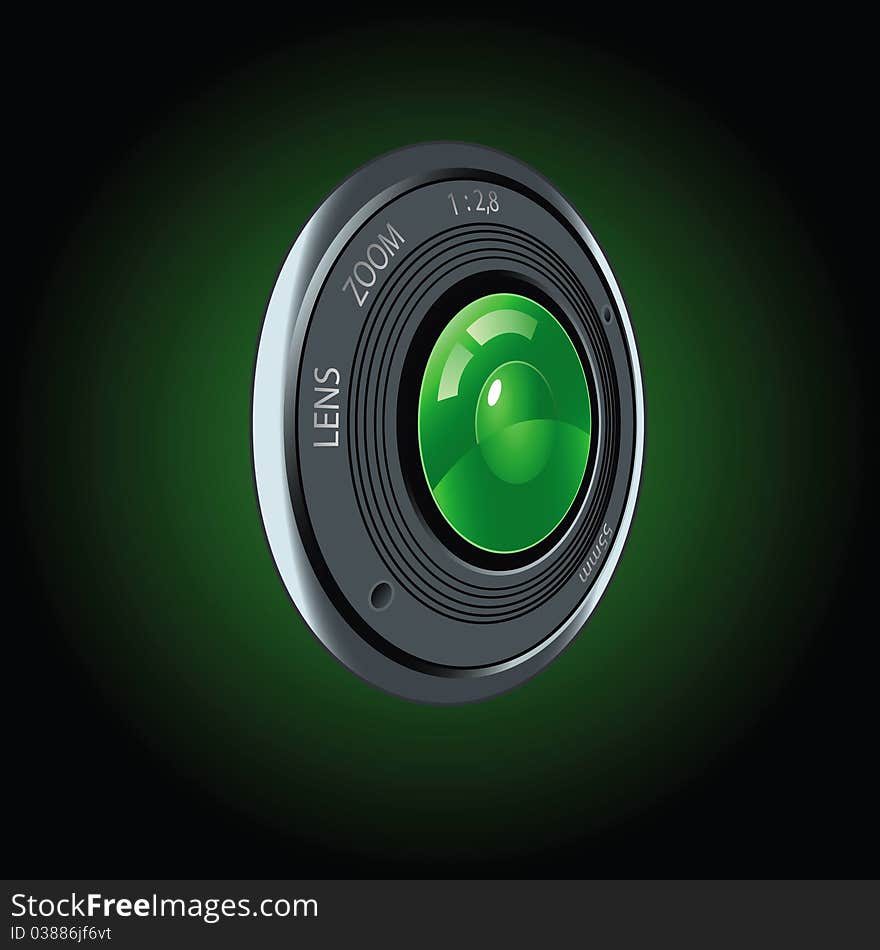 Objective of the camera on a black background