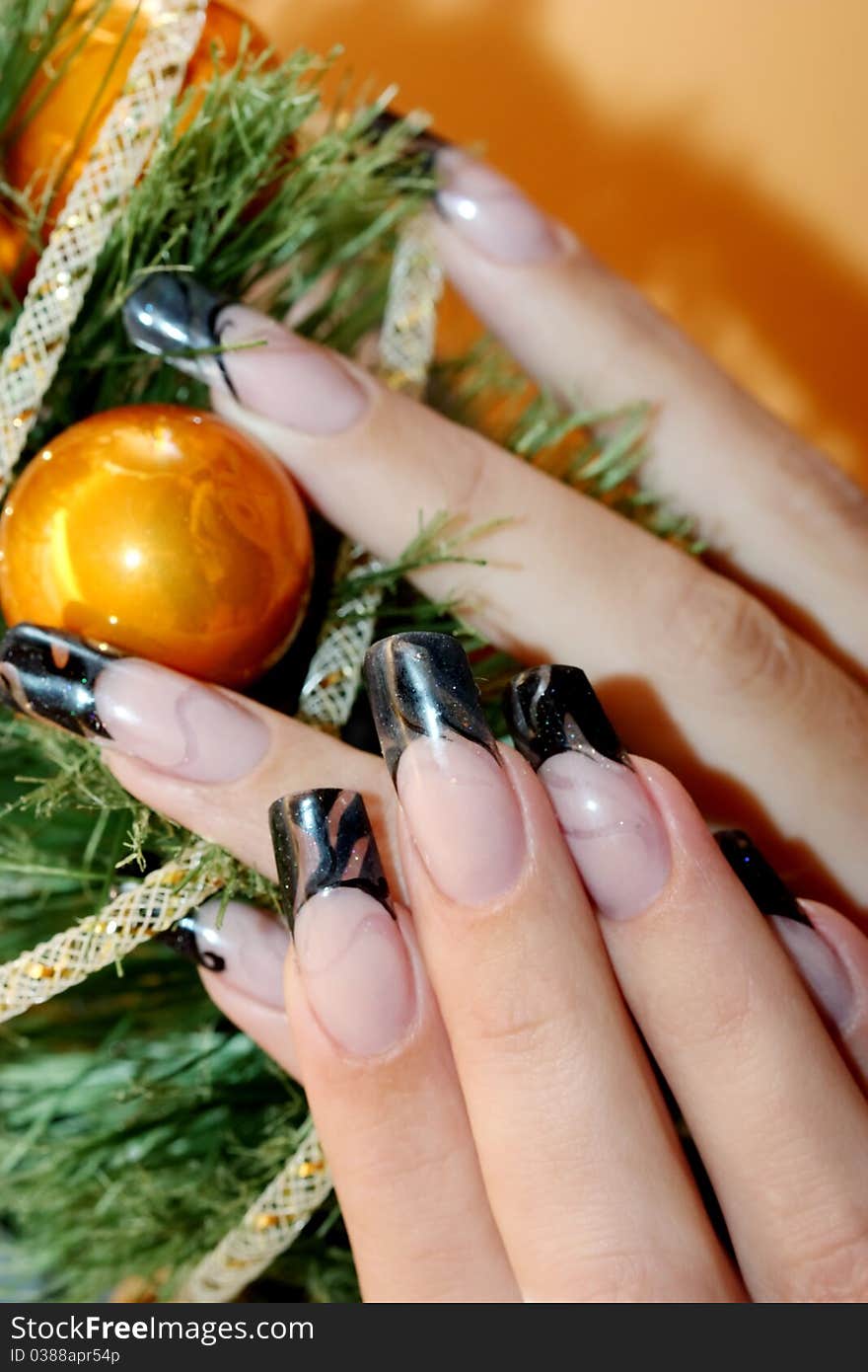 Beautiful nails and Christmas tree. Beautiful nails and Christmas tree