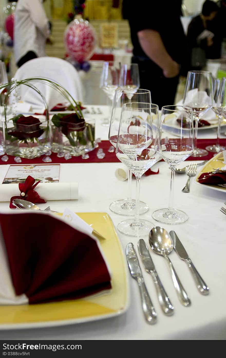 Wedding table prepared for dinner celebration festive