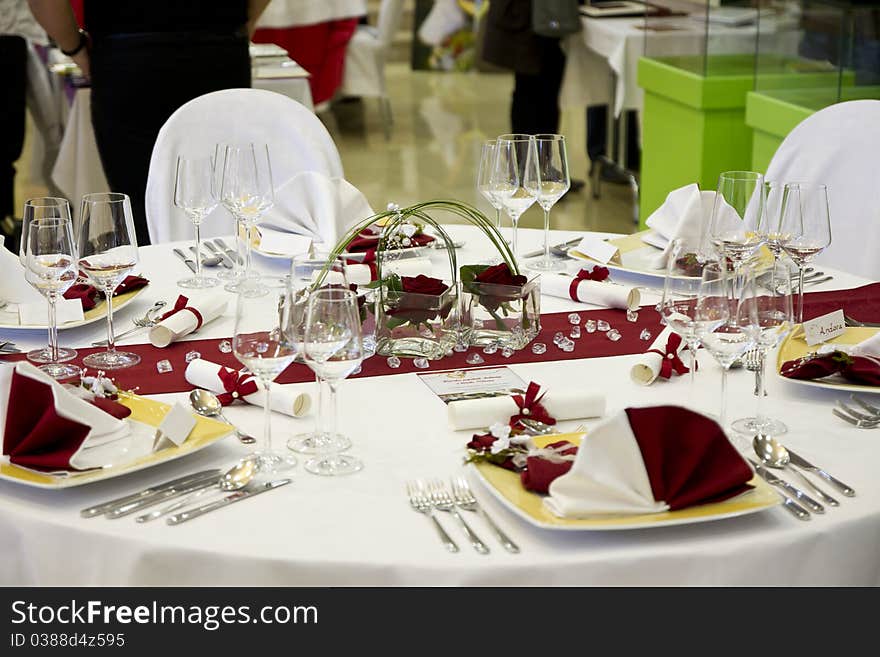 Wedding table prepared for dinner celebration festive