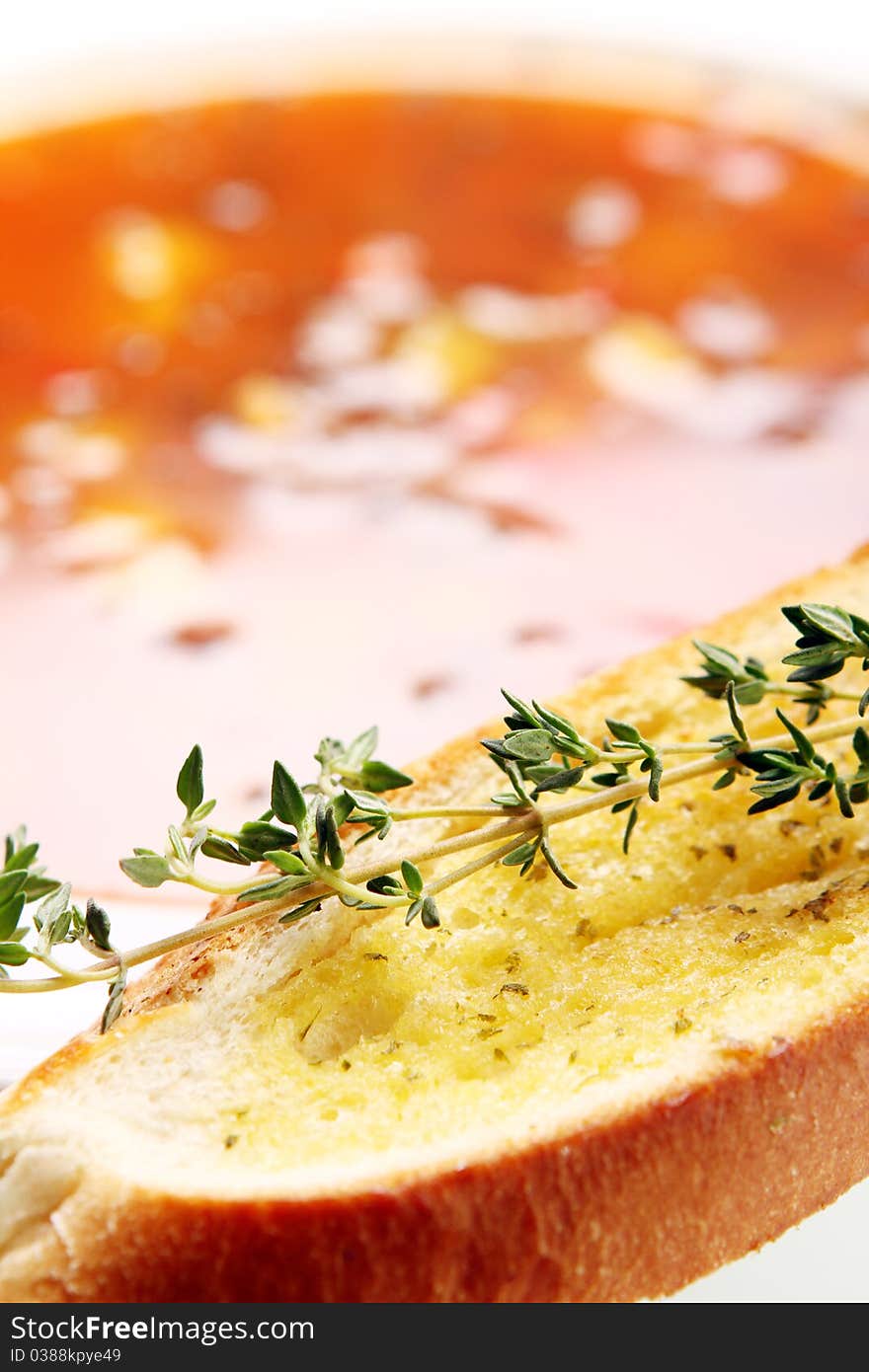 Delicious  Toast with oil and thyme