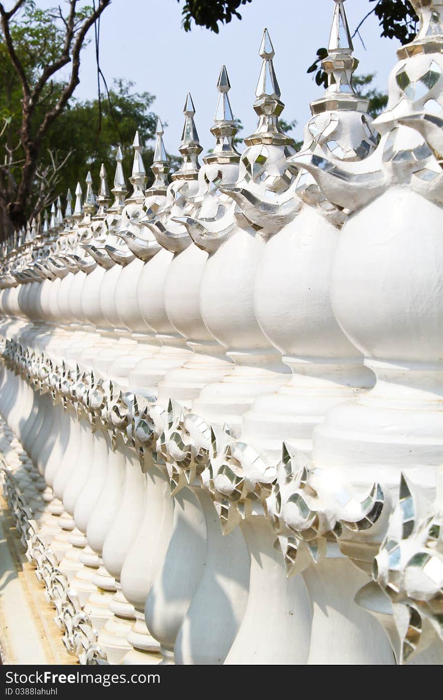 White columns in Thai temple in Chiang rai.