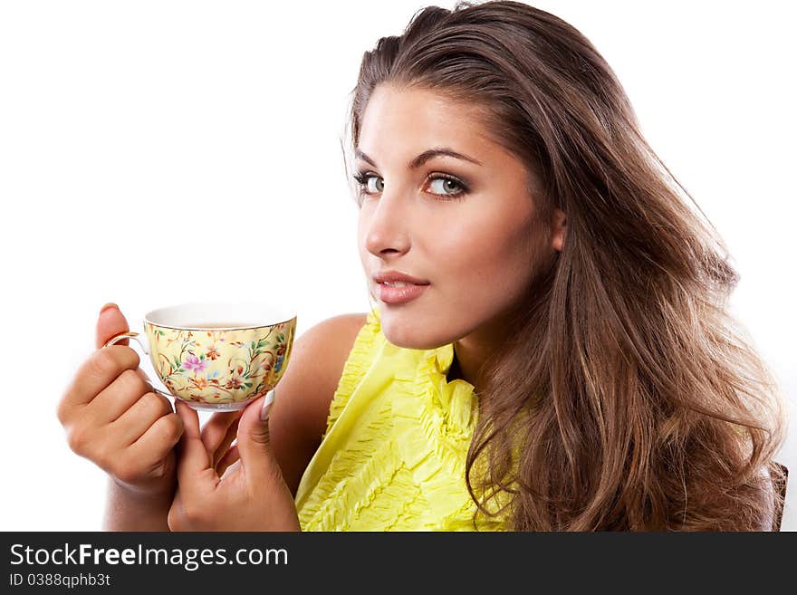 Woman with fresh cup of tea