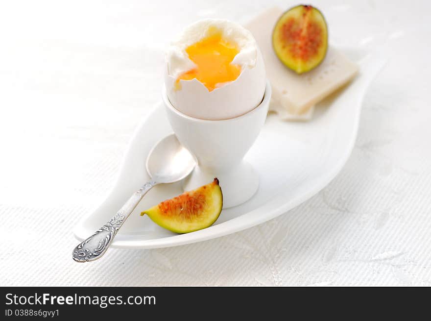 Soft-boiled egg, figs and chèvre. Soft-boiled egg, figs and chèvre.