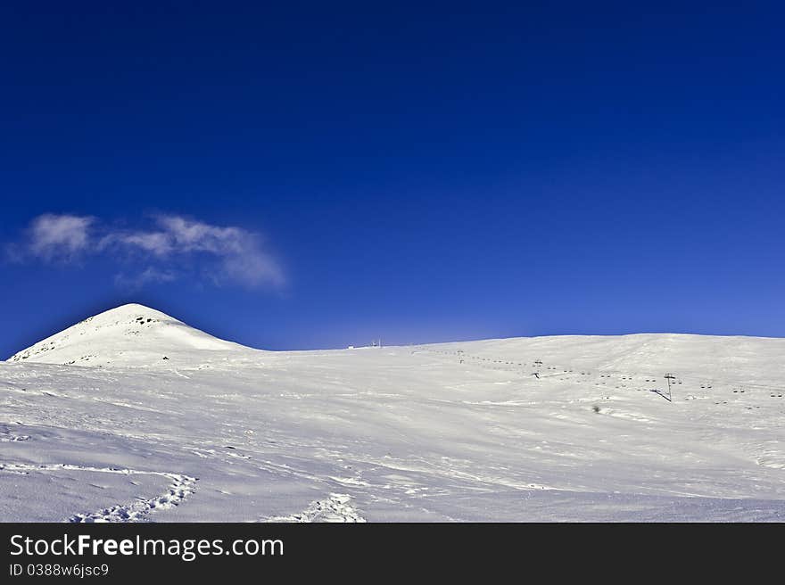 Winter mountain scenery on the mountain top