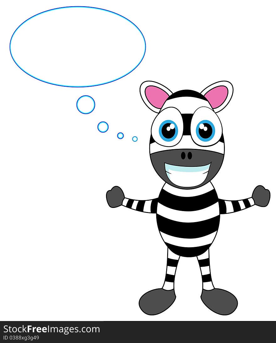 Vector illustation of a cute zebra in thought. No gradient