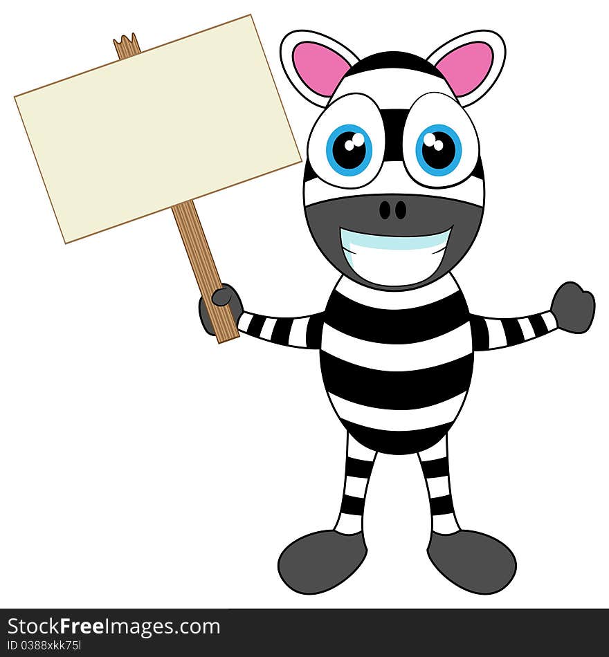 Cute Zebra holding wood sign