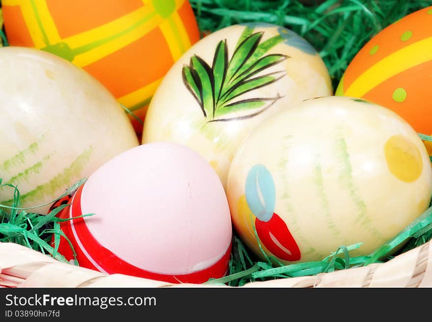 Easter eggs in basket - close up