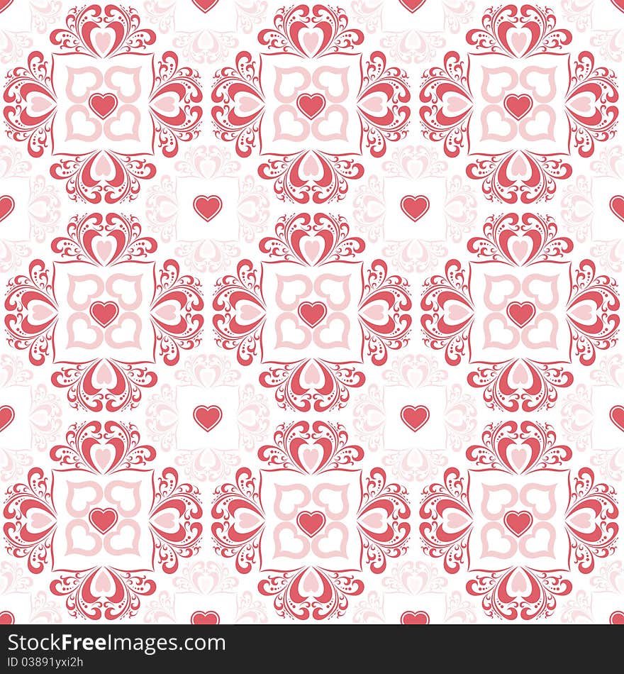 Abstract background of Valentine's hearts and floral pattern